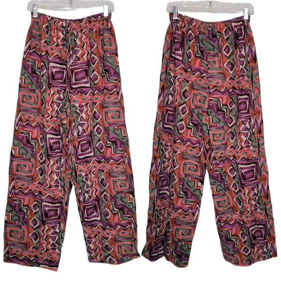 Hand Crafted Pants - Vintage 90s Handmade Orange Purple Abstract Geometric Pants